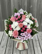 Букет цветов из:  Альстромерии, Гвоздики, Розы и Хризантемы в Донино